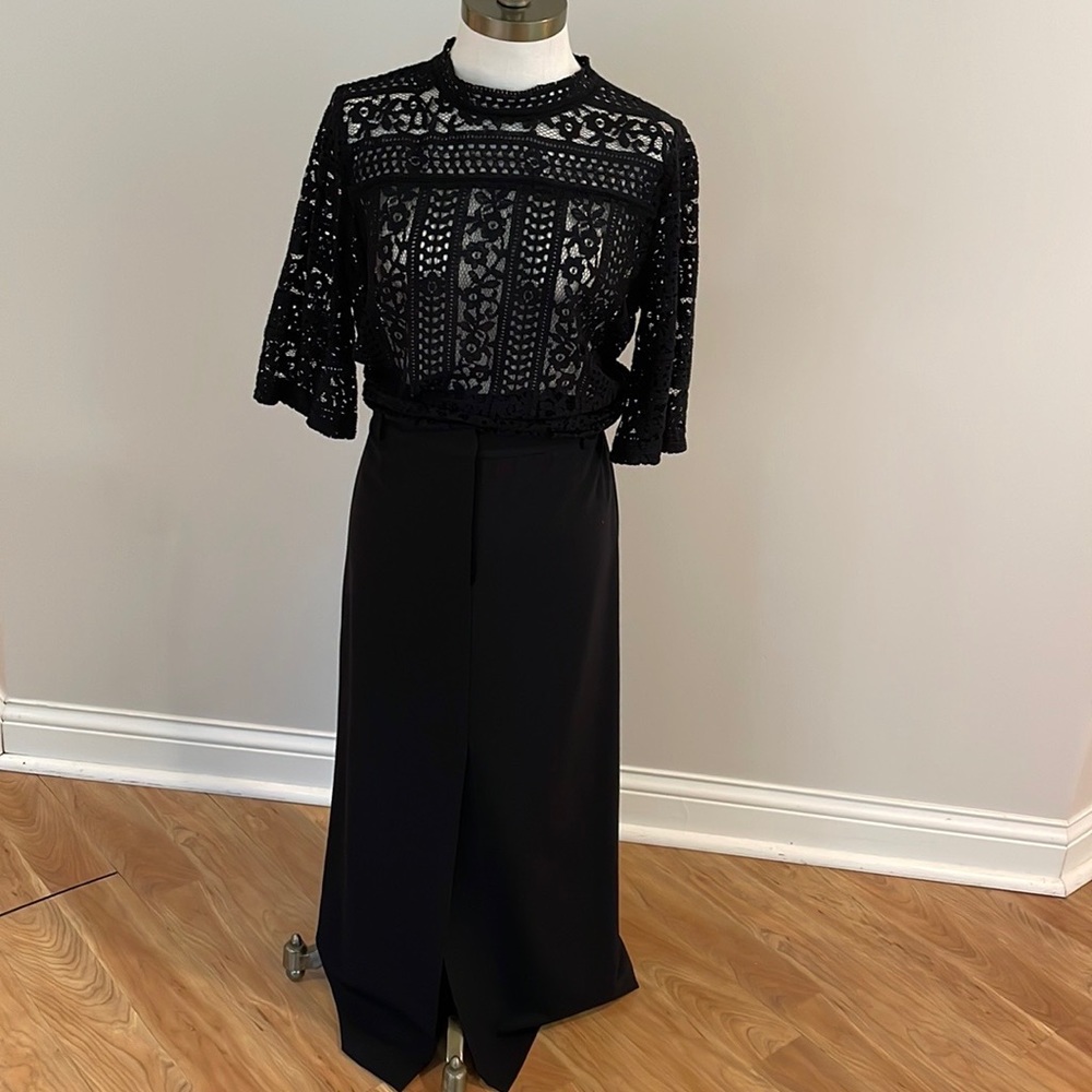 Ann Taylor Loft long skirt black straight wool blend with front slit skirt 6